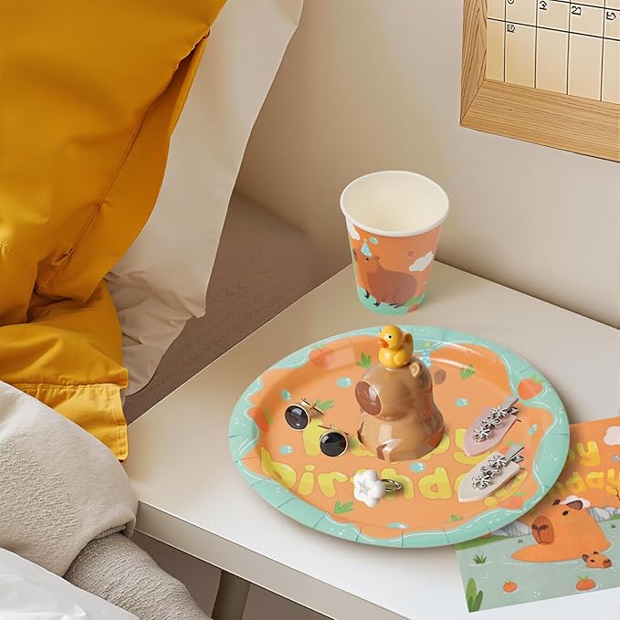 96Pcs Capybara Birthday Party Decorations, Cute Cartoon Capybara Paper Plates and Napkins, Cups Party Supplies Baby Shower Kids Birthday Party Supplies, Serves 24