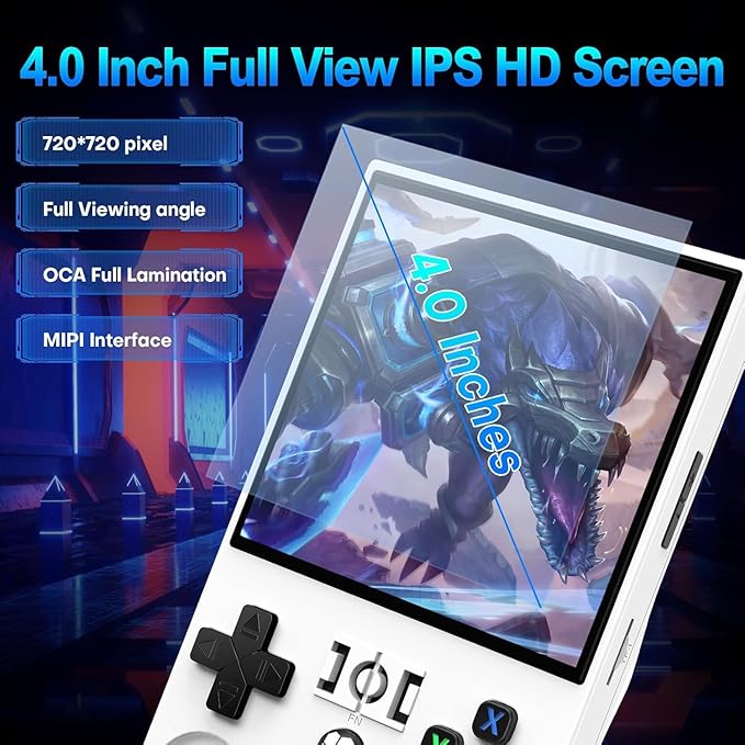 R36MAX Retro Game Console (R36S New Upgrade) - 4K HD 4.0" IPS Screen, 128GB Preloaded 22,000+ Retro Games, Open-Source Linux System, 4000mAh Rechargeable, Portable Video Games (White 128G)