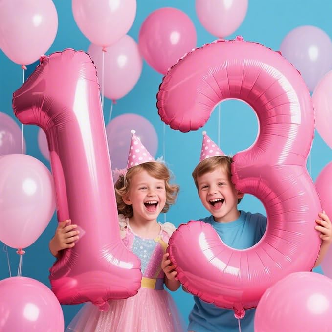 40 Inch Pink Number 13 Digital Balloon,Jumbo Mylar Foil Helium Balloon for 13 Balloons for Birthday Party,Wedding Anniversary Party Decorations