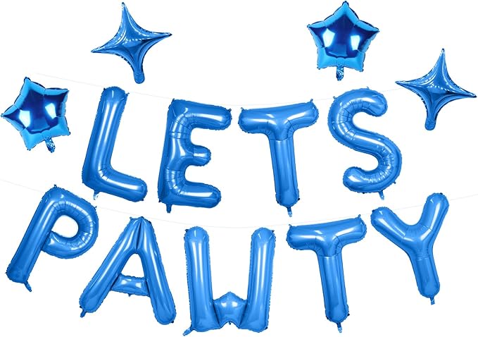 Lets Pawty Balloons Banner 16 Inch,Blue Birthday Decorations with 4pcs 10 Inch Star Balloons,Paw Foil Letter Balloon for Dogs Paw Pet Puppy Theme Party Supplies