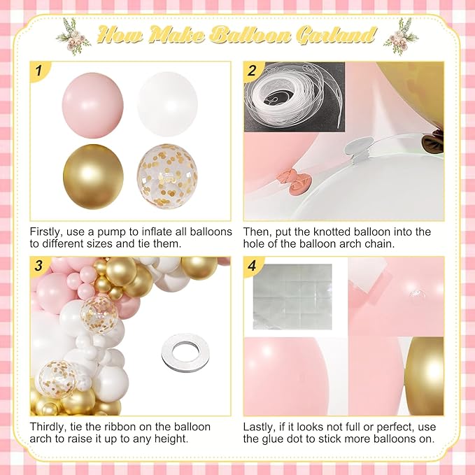 Pink and White Balloon Arch Kit, 138 Pcs Pink and Gold Balloon Garland Arch Kit Include Pastel Pink White Gold Confetti Balloons for Birthday Baby Shower Wedding Bridal Shower Party