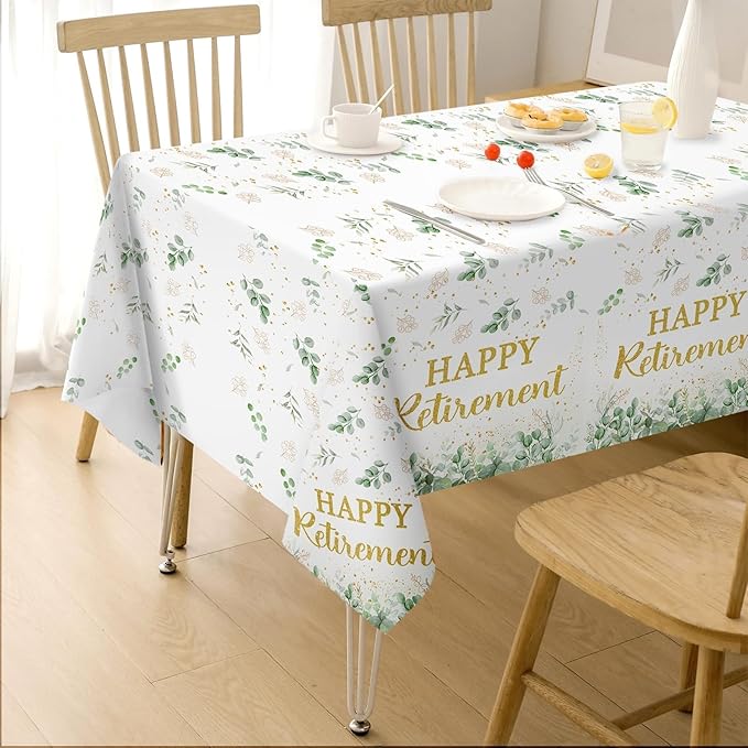 3Pcs Sage Green Retirement Party Decorations Greenery Happy Retirement Tablecloth Plastic Rectangle Gold Green Retired Table Cloth for Women Men Teachers Goodbye Going Away Party Supplies 54" x 107"