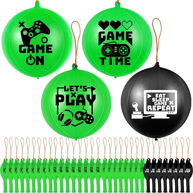 32 Pcs Video Game Punch Balloons Pixelated Punch Ball Pixel Video Game Balloons Latex Balls Toys for Birthday Party Favors Supplies, Goodie Bag Filler(Green, Black)