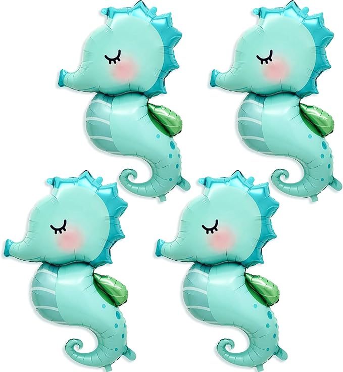 4 PCS Large Seahorse Balloon, Cartoon Under The Sea Animal Balloons Ocean Balloons for Ocean Themed Birthday Party Decorations Sea Horse Decoration