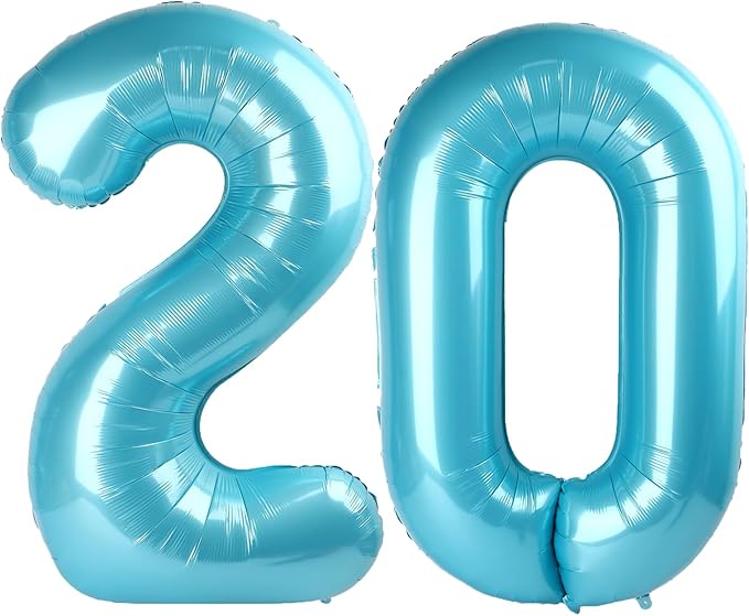 40 Inch Light Blue Number 20 Digital Balloon,Jumbo Mylar Foil Helium Balloon for 20 Balloons for Birthday Party,Wedding Anniversary Party Decorations