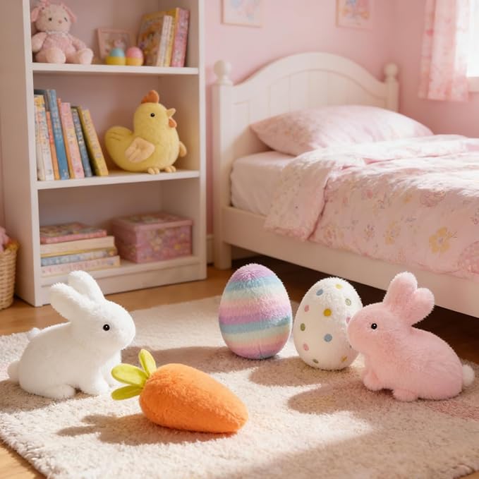 MaoGoLan 6 Pack Easter Stuffed Animals Bulk, 9 inch Floppy Bunnies Easter Eggs Chicken Carrot Plush Toys Set for Kids Girls Gift Non-Candy Basket Stuffers Party Favors Decorations