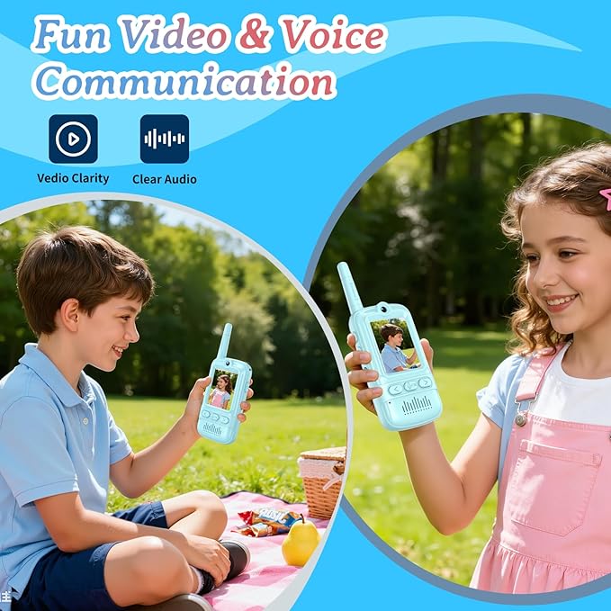 Video Walkie Talkies for Kids Rechargeable Walkie Talkies Long Range with Emoji Chat and Photo Functions Multifunctional Indoor Outdoor Toys for Kids Christmas Birthday Gifts Blue