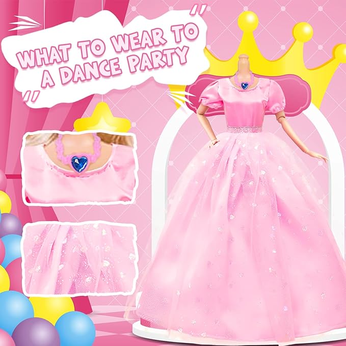 Ecore Fun 99 Pcs Doll Clothes Outfits and Accessories- 5 Princess/ Wedding Gowns 12 Fashion Dresses 2 Leisure Outfits 2 Bikini Swimsuits 10 Shoes and 57 Accessories for 11.5 inch Dolls,Girl Gift
