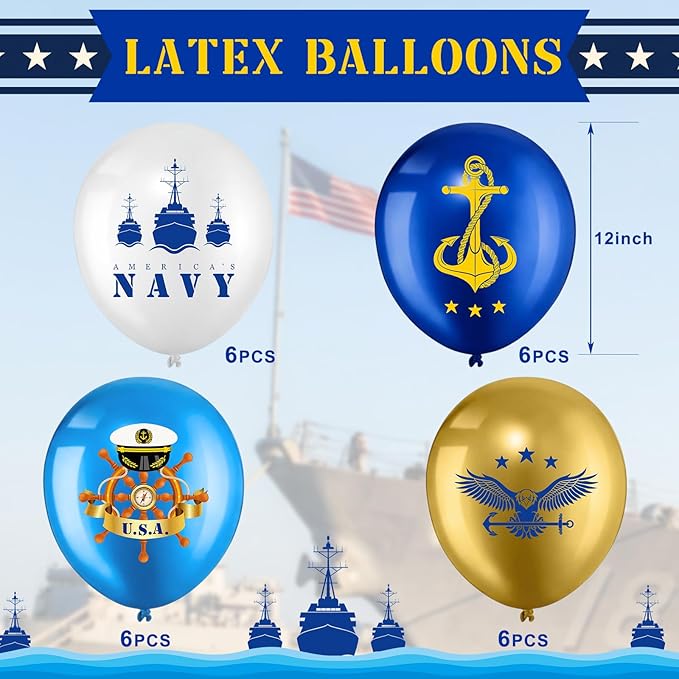 Skylety 24 Pcs U. S. Navy Party Balloons Veterans Day Memorial Independence Day Deployment Returning Back Military Army Retirement Party Supplies Decorations for Birthday