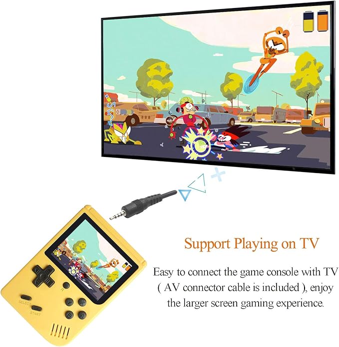 Handheld Games Console for Kids Adults - Retro Video Games Consoles 3 inch Screen 168 Classic Games 8 Bit Game Player with AV Cable Can Play on TV (Yellow)