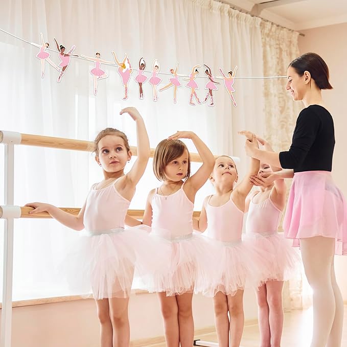 Hooqict Happy Birthday Banner Ballerina Birthday Party Decorations Ballerina Dancer Party Banner Garland Sign for Girls Women Pink Ballet Party Decorations Supplies