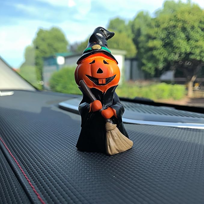 Cute Black Pumpkin Man Statues Figures Ornaments for Car Dashboard Decorations Accessories Interior Auto Dash Board Charms Birthday Cake Toppers Decoration Home Office Desk Decor