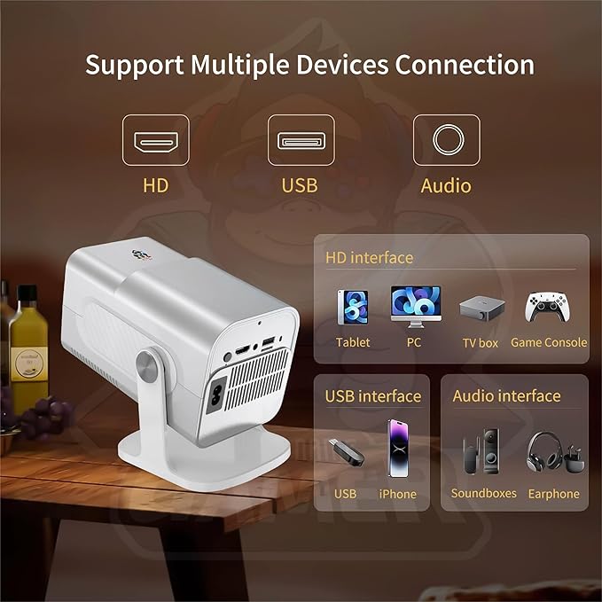 HCS350 Pro Projector and game,Retro 4K Smart Game Projector 1280*1080P Built-in 30000 Games,Portable video game with 2 Wireless Controllers,5G WiFi Bluetooth,HDMI,Android 12,home theater,office