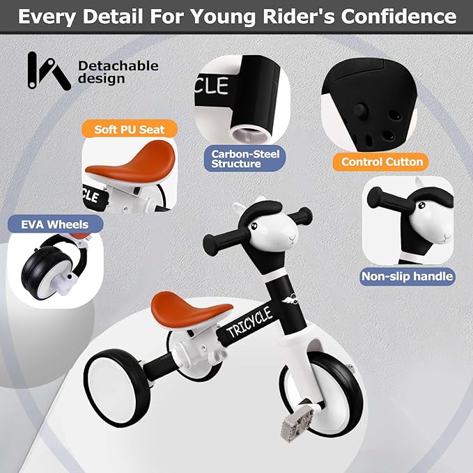 Toddler Balance Bike with Light & Music, Tricycle for Toddlers 1-5 Year Olds, Toddler Tricycle for Boys Girls, Kids Bicycle with Removable Pedal, Birthday Gifts for 1 2 3 4 5 Year