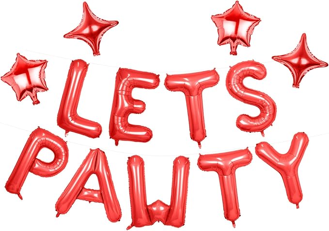 Lets Pawty Balloons Banner 16 Inch,Red Dog Birthday Decorations with 4pcs 10 Inch Star Balloons,Paw Foil Letter Balloon for Dogs Paw Pet Puppy Theme Party Supplies
