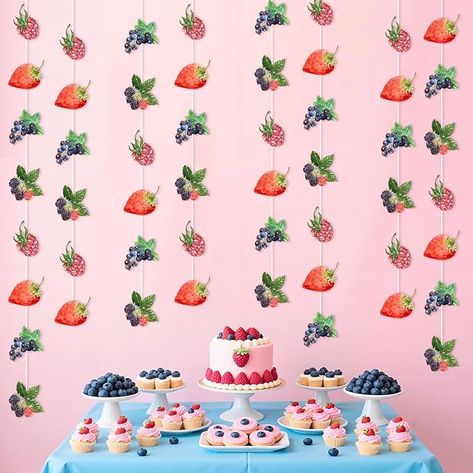 Kreatwow Berry Party Banner Streamer 8Pcs Berry Party Decorations Strawberry Blueberry Birthday Decoration Fruit Jamberry Banner Sweet Fruit Theme Decor for Strawberry Blueberry Birthday Baby Shower