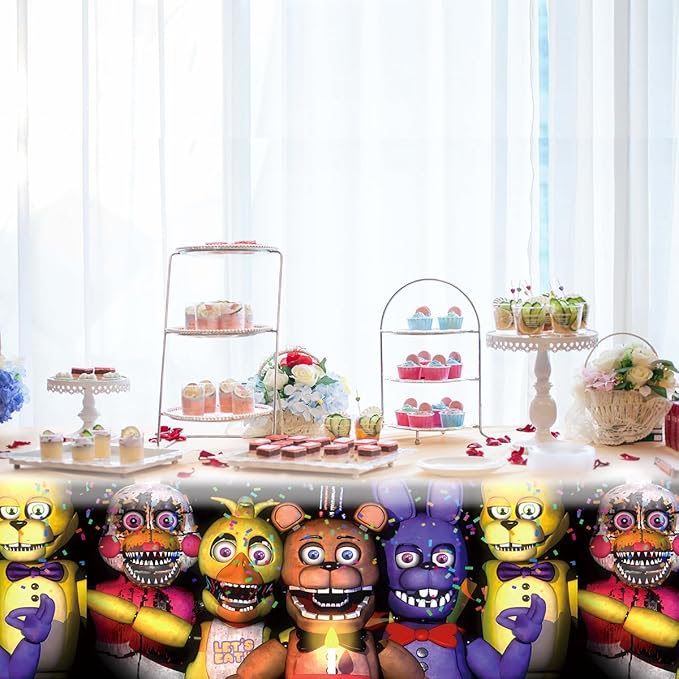 GeRRiT 2pc Party Tablecloth for Five Nights at Freddy's, Birthday Party Decoration Supplies for Five Nights at Freddy's (70" x 42")