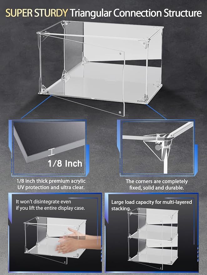 Clear Acrylic Display Case with Mirrored Back and Base, UV Protected Acrylic Box with Magnetic Door, Dustproof Display Box Showcase for Collectibles, Figures, Models, Toys (12x8x8inch)