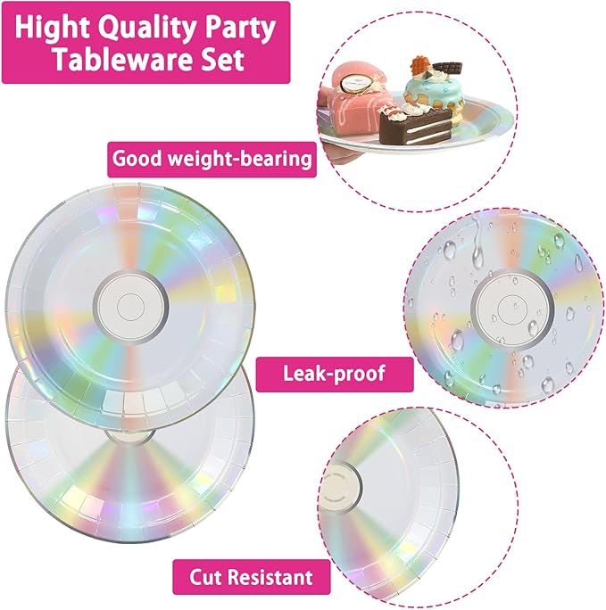 96 Pcs 90's Party Decorations Retro 90s Mix CD Plates and Napkins Disposable 1990s Disco Music Theme Tableware Set for Men Women 1990s 2000s Y2k Birthday Baby Shower Party Supplies Serves 24