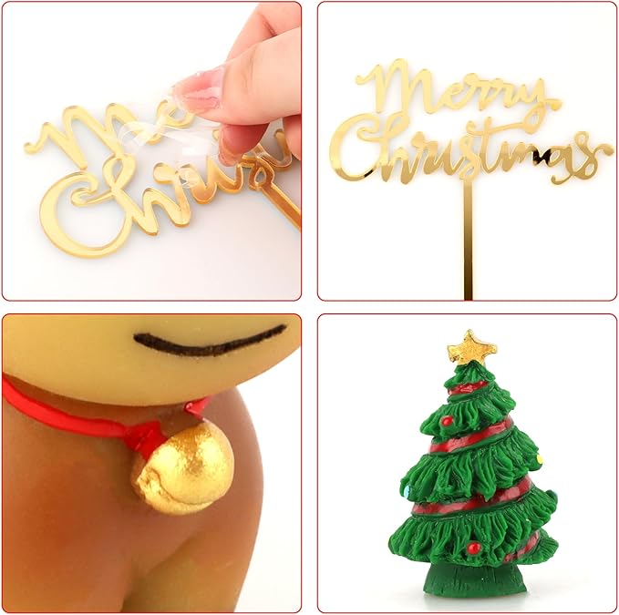 Hooqict 9Pcs Christmas Cake Decorations with Santa Claus, Reindeer, Snowman, Gingerbread, Merry Christmas Cake Topper for Xmas Holiday Birthday Party Cake Decorations Supplies