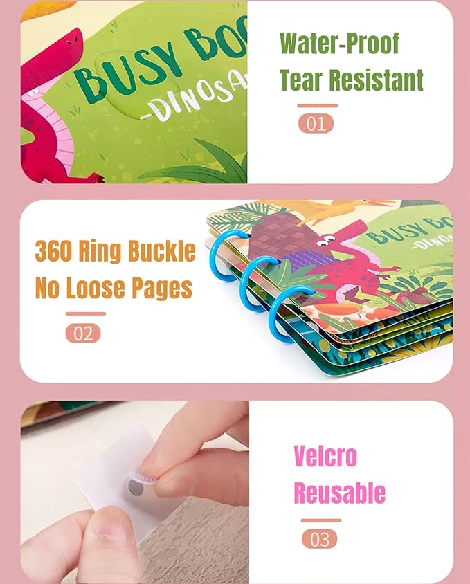 4 Pack DIY Montessori Busy Book for Toddlers, Montessori Quiet Book for Kids, Vehicle Life Skill Farm Dinosaur Preschool Learning Activities Learning & Education Toys