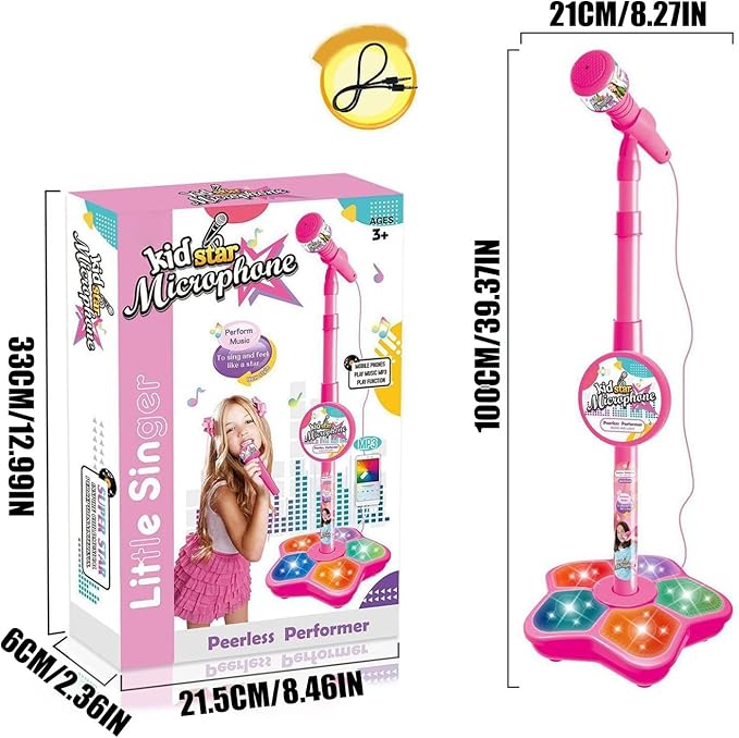 Kids Microphones Singing Portable – LED Lights, Microphone Stand Christmas Birthday, Podcast Recording Party Teen Streaming | Singing Portable LED Lights Toy,Toy Microphone with Stand for