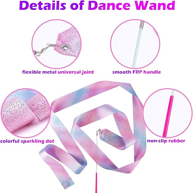 20PCS Sparkling Dance Ribbon for Kids Girls Princess Mermaid Ballet Ballerina Gymnastics Birthday Party Favors Decorations, Kids Twirling Streamer Ribbon Dancer Wands for Outdoor Toys