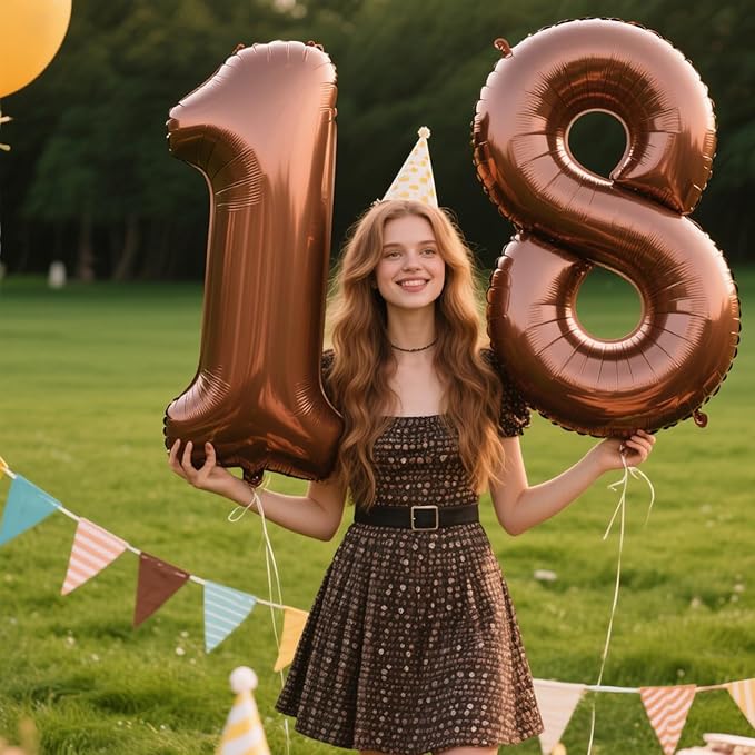 40 Inch Dark Brown Balloon Number 18,Chocolate Jumbo Mylar Foil Helium Balloon for 18th Digital Balloons for Birthday Party,Wedding Anniversary Party Decorations