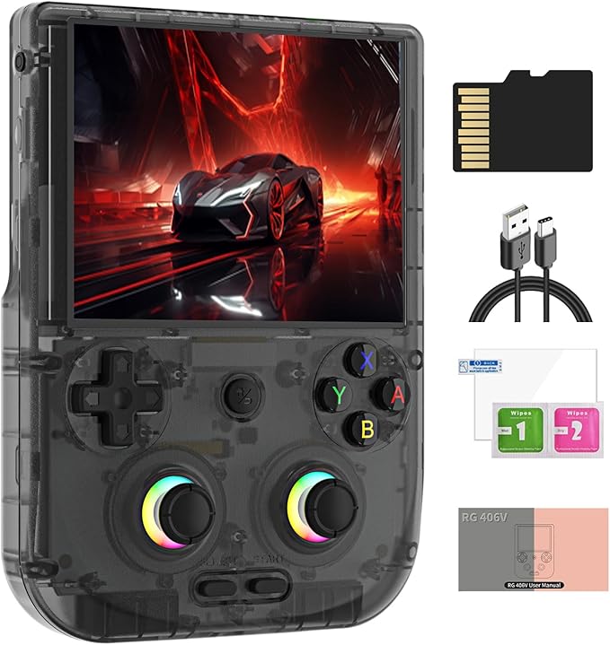 RG406V Android 13 Handheld Game Console 4" HD IPS 8GB RAM NO Card RGB Lighting Game Player 5500mAh Battery Multi-Format Support RG406V Black