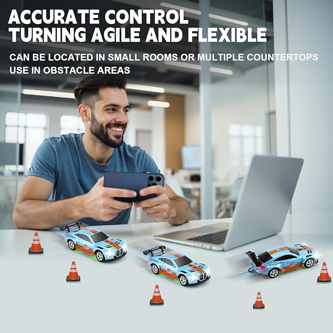 SASBSC Mini RC Toy Cars for Boys Kids Adults, 2.4GHz APP Remote Control Car with Lights and 3 Speed Modes, 1/64 Race Toy Car Rechargeable for Boys Ages 5-7 8-12,Birthday Gifts for Kids