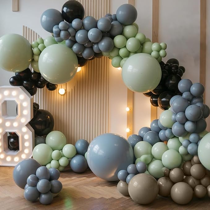 Green Black Grey Balloons, 50Pcs 12 Inches Sage Green Brown Metallic Silver Balloons for Boy Girl Birthday Party Decorations Baby Shower Graduation Party Supplies