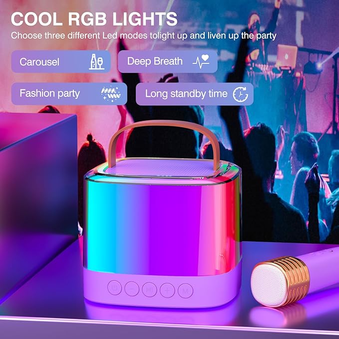 Mini Karaoke Machine for Kids Ages 2-12, Portable Wireless Karaoke Speaker with LED Party Lights & 2 Wireless Microphones, Perfect Birthday & Holiday Toys Gifts for Girls Boys（Q21-Purple）