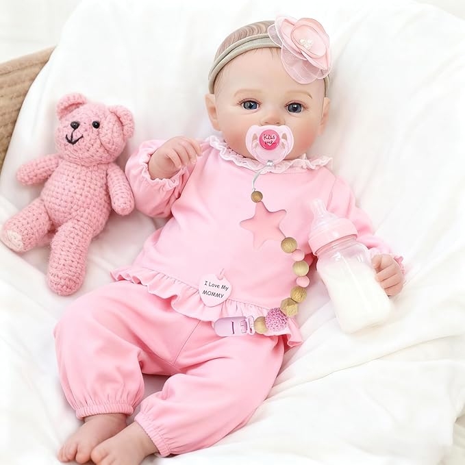 Magnetic Pacifier for Reborn Dolls - Strong Adsorption Star Pacifier Chain Clip - Fits 17-22 Inch Reborn Baby Dolls | Cute Pink Accessory Set