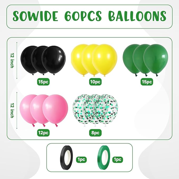 Pink and Green Balloons, 60pcs 12 Inch Green Pink Yellow Black Birthday Balloons for Girl Witch Themed Musical Theatre Theme Birthday Party Decorations Baby Shower Graduation Supplies