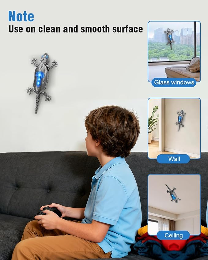 Wall Climbing Gecko Toy for Kids, Dual Mode Floor & Wall Driving, Rechargeable Remote Control Robot, Climbs up Toys & Games, Halloween Christmas Birthday Gifts for Boys Girls Ages 4 & Up