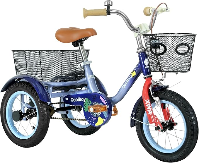 12 inch Trike,Kids Tricycle,Kids Trike,for Ages 3+ Beginner Riders, with Front Rear Basket and Passenger Seat, for Shopping Picnic Outdoor Kids Playground Sports,Multiple Colors