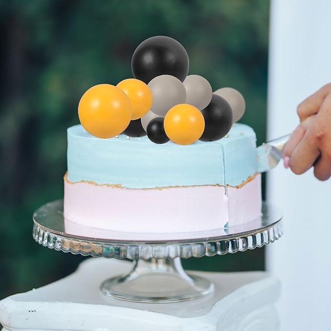 Gyufise 30Pcs Ball Cake Topper Mini Balloon Cupcake Toppers DIY Foam Ball Cake Insert Decoration for Wedding Anniversary Baby Shower Birthday Party Decorations Supplies Orange Dark Grey Black