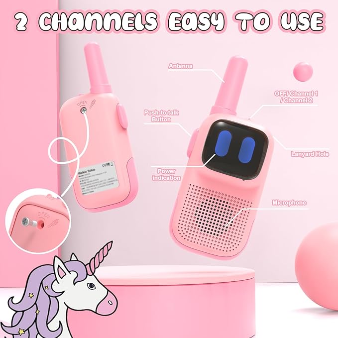 Kids Walkie Talkies 2 Pack Girls Toys Age 6-8,Walkie Talkie 1000FT Range 2 Channels 2 Way Radio Gifts for 3-8 Year Old Girl for Outside Adventures,Camping, Hiking