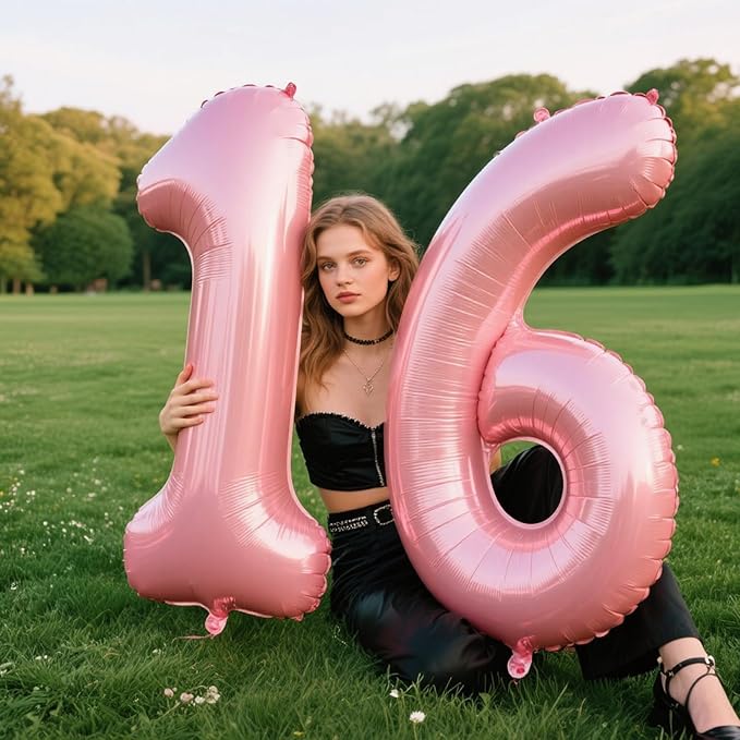 40 Inch Pearlescent Pink Number 16 Balloon Number 16 Balloon 40 Inch, 16th Birthday Party Decorations for Boy or Girl Huge Mylar Anniversary Party Supplies