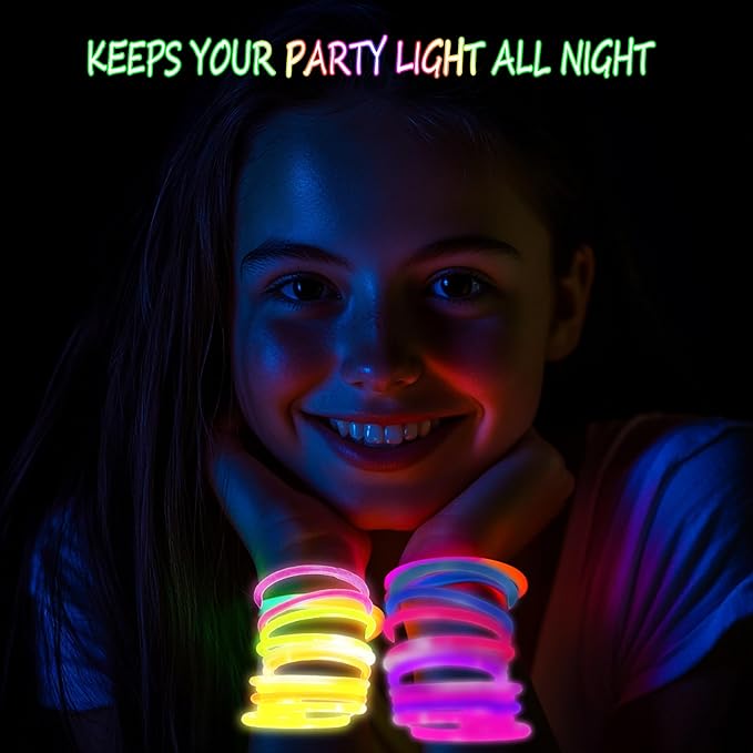 300 Ultra Glow sticks bulk party pack，8" Neon Glowsticks Easter Party Favors，Glow sticks for kids，Halloween Glow in the Dark Party Supplies Pack、With Bracelets and Necklaces