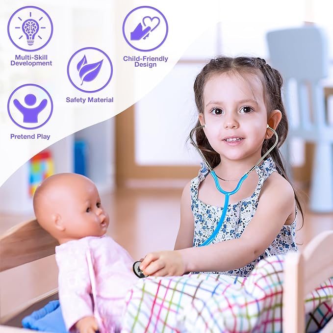 Kids Doctors Play Set, 15 Pcs Doctor Kit for Toddlers 3-5, Doctor Set with Real Stethoscope, Pretend Play Toys for Kids Boys and Girls, Halloween Christmas Birthday Gifts