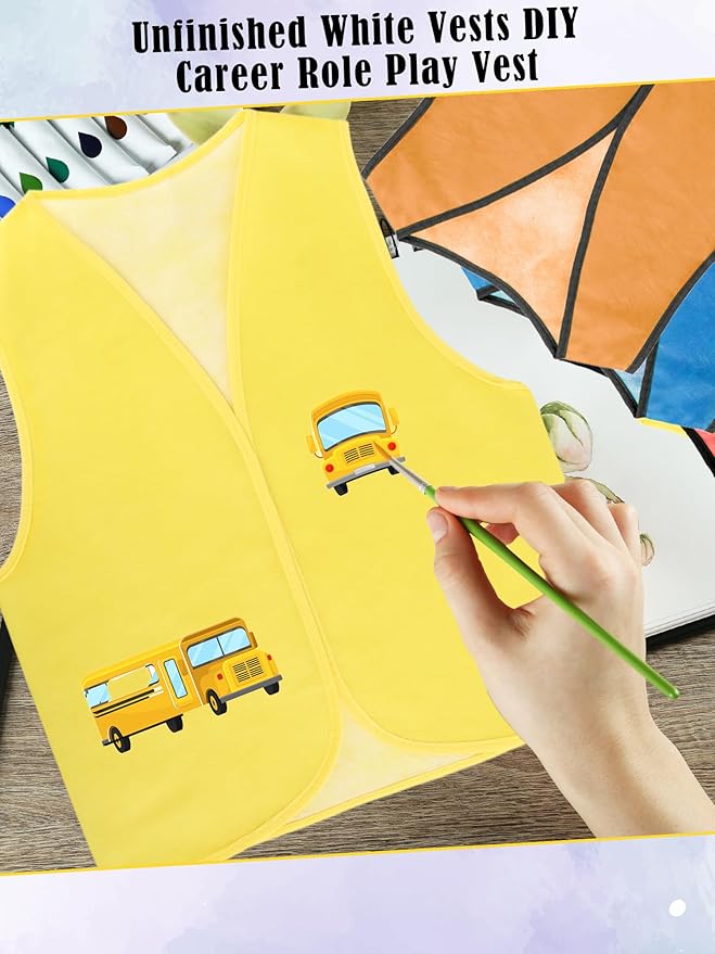 12 Pcs Kids Unfinished Dress Up Vest Children Blank DIY Career Role Play Vest Cosplay Costume Bulk for Boys Girls Halloween Pretend Play Paint Party,6 Colors