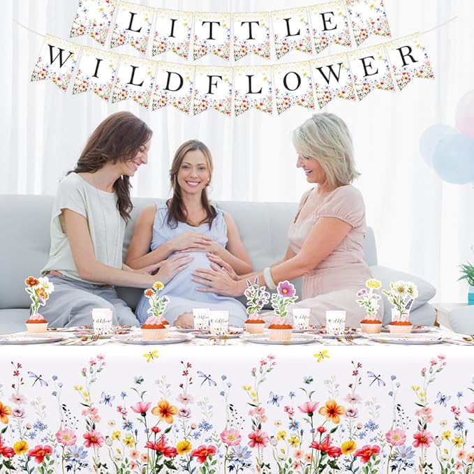 218Pcs Wildflower Baby Shower Decorations for Girls, Wildflower Party Decorations Include Plates Cup Napkin Tablecloth Tableware Banner Cupcake Topper Wildflower Baby in Bloom Party Supplies