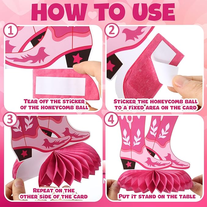 12 Pcs Western Cowgirl birthday Party Decorations Honeycomb Centerpieces Western Let's Go Girls Table Decoration Pink Disco Cowgirl Table Topper for Bachelorette Party Favors Supplies
