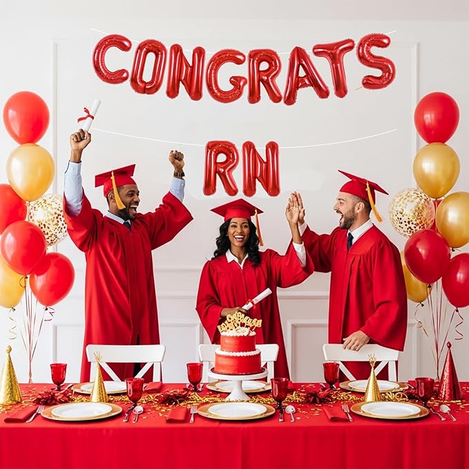 TONIFUL 2026 Nurse Graduation Decorations Red Congrats RN 2026 Balloons 16 Inch RN 2026 Banner Class of 2026 Registered Nurse Balloons Decorations 2026 Nursing Graduation Party Supplies