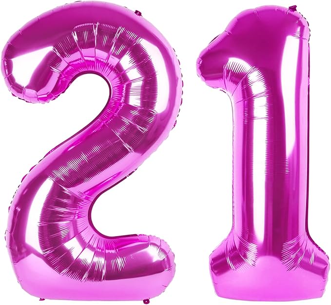 40 Inch Large 21 Balloon Numbers Rose Purple Big Foil Number Balloons Giant Helium Happy Birthday Party Decorations for Man and Women, Huge Mylar Anniversary Party Supplies