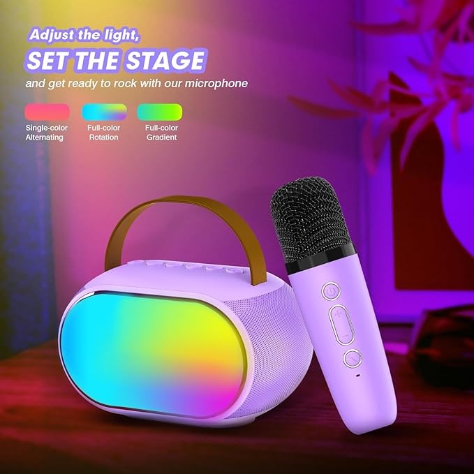 Karaoke Microphone Machine with 2 Drivers, Toy for Girls Boy Ages 3, 4, 5, 6, 7, 8, 9, 10, 11, 12+ Years Old, Portable Bluetooth Speaker Christmas Birthday Gift for Kids Teens Adults(Purple)