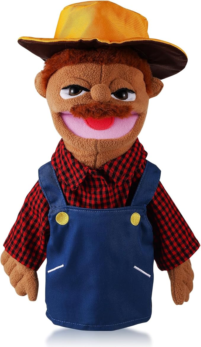 Role Play Hand Puppets Hand Plush Chef Doctor Fireman Pirate Detective Athlete Nurse Worker Hand Puppet Toys Puppets for Kids Storytelling Imaginative Pretend Play Teaching Preschool(Farmer)