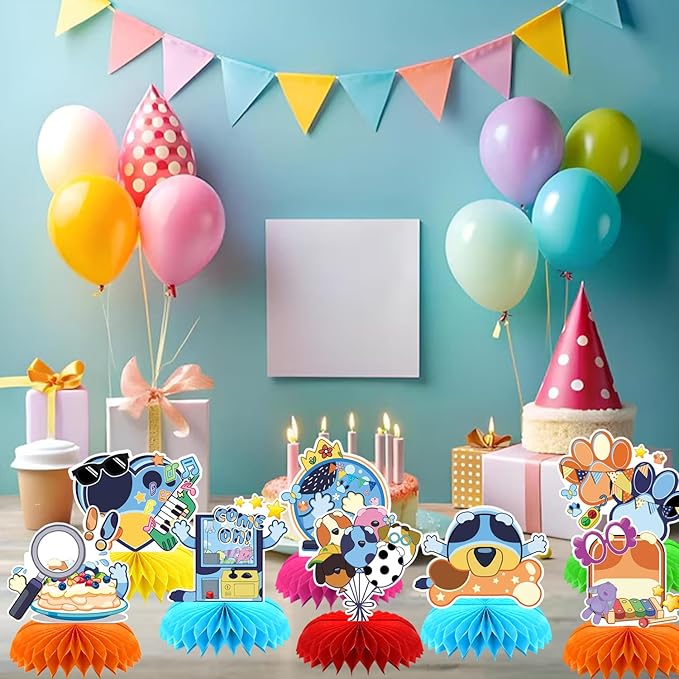 8Pcs Blue Dog Honeycomb Centerpieces,Cute Dog Birthday Party Decoration,Cartoon Dog Double Sided Table Supplies Party Favors