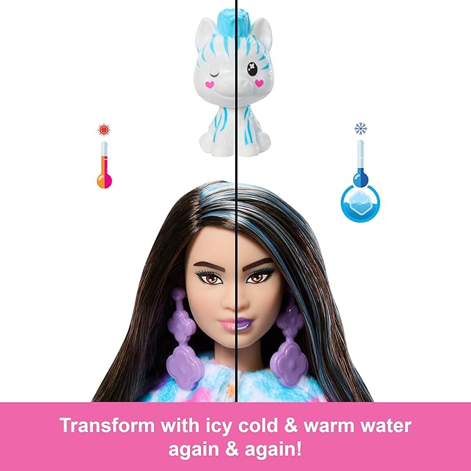 Barbie Cutie Reveal Doll & Accessories, Color Dream Series, Rainbow Zebra Costume & 10 Surprises Including Color Change